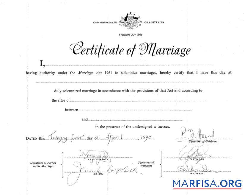 Realistic Australia Marriage registrar certificate of marriage real example